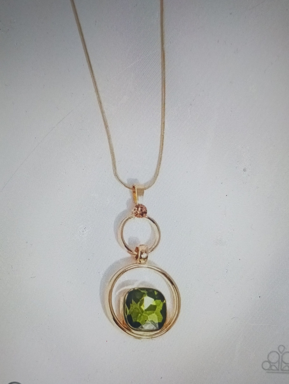 Gold-Tone Green Gem Double Circle Pendant Necklace